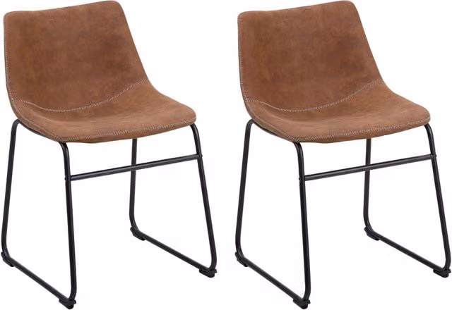 Set di 2 sedie da pranzo BELIANI in stile retrò con rivestimento in tessuto marrone e gambe in metallo nero