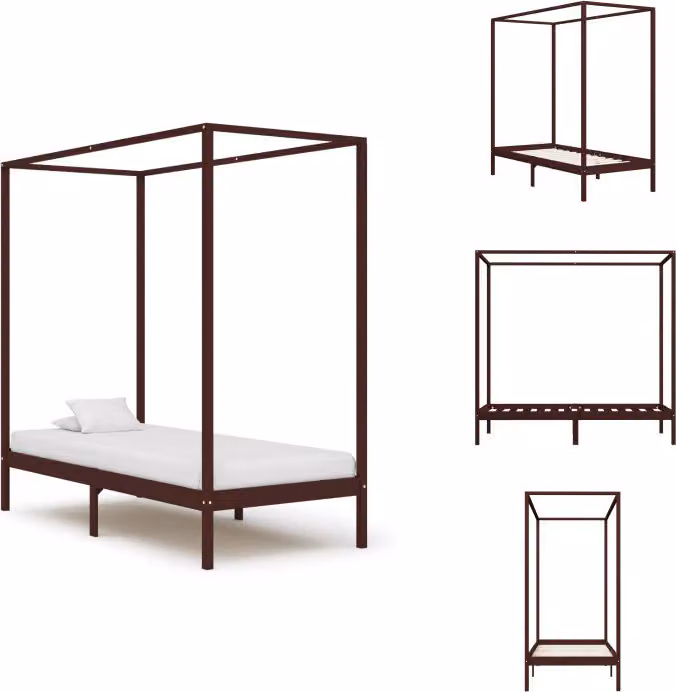 vidaXL Struttura letto a baldacchino in pino massiccio marrone scuro 100 x 200 cm - Letti e strutture letto