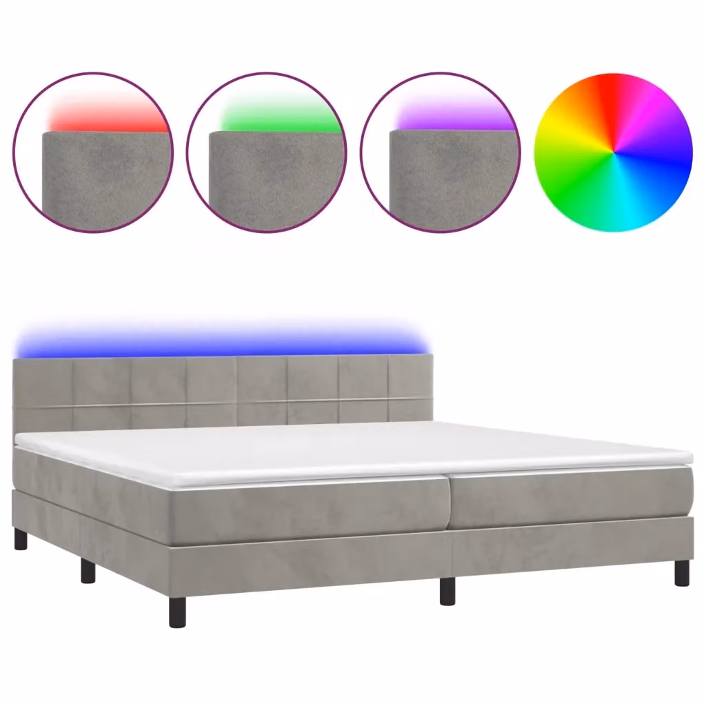 Letto Ibrido vidaXL con Materasso e Illuminazione LED in Velluto Grigio Chiaro L/P: 200 x 200 cm – 2