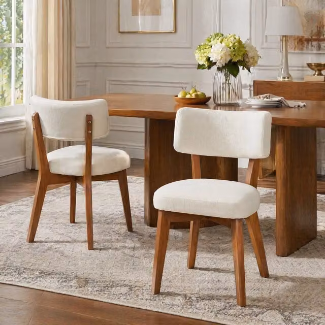 Set di 2 sedie da pranzo WISHDOR in legno massello con seduta imbottita in tessuto beige