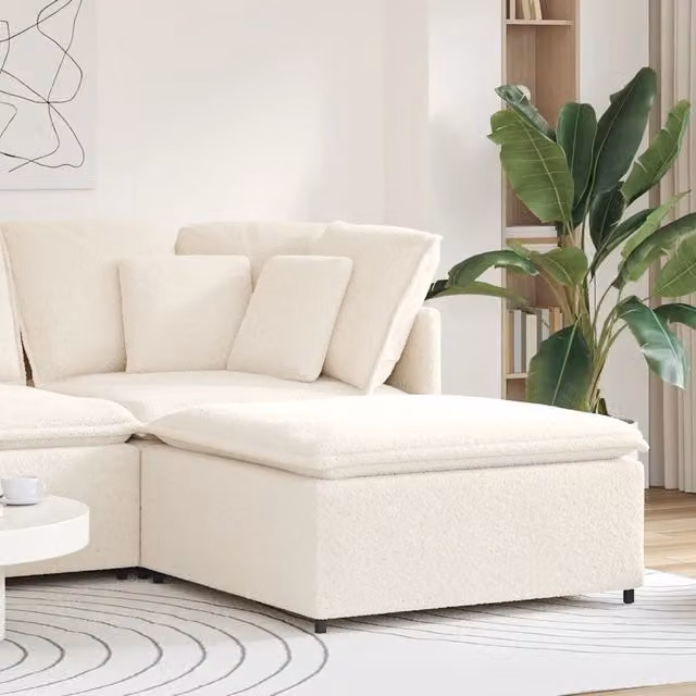 Modulo Poggiapiedi Divano Modulare DESIGN IN in Tessuto Bouclé Beige e Bianco L/P/H: 100 x 100 x 48 cm