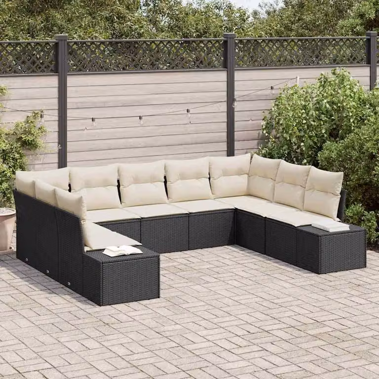Maison Exclusive - Set da giardino composto da 9 pezzi, divano in rattan sintetico nero