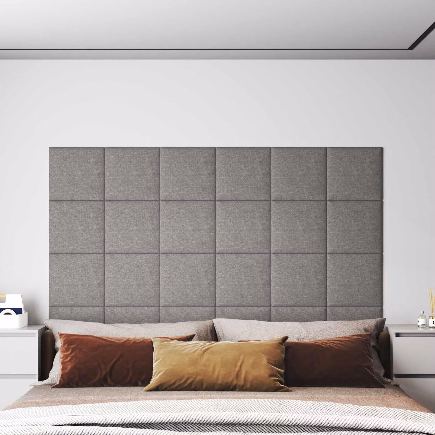 vidaXL Testiera da Parete Moderna in Tessuto Grigio con 12 Pannelli Imbottiti, L/P/H: 30 x 30 x 3,75 cm