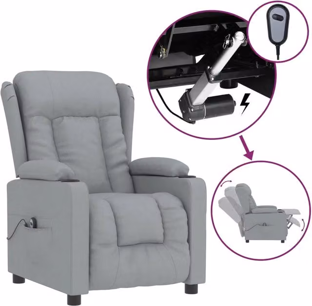 Poltrona | Sedia Relax Elettrica Reclinabile Grigio Chiaro in Tessuto