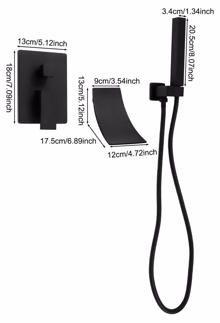 Set doccia per bagno – Miscelatore doccia da parete con bocchetta per vasca – Cartuccia in Vetroceramica – Acqua calda e fredda – Doccetta manuale – 2 funzioni acqua – Risparmio idrico – Nero