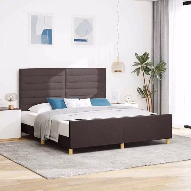 Struttura letto moderno vidaXL in tessuto e legno marrone L: 180 cm, P: 200 cm, H: 128 cm