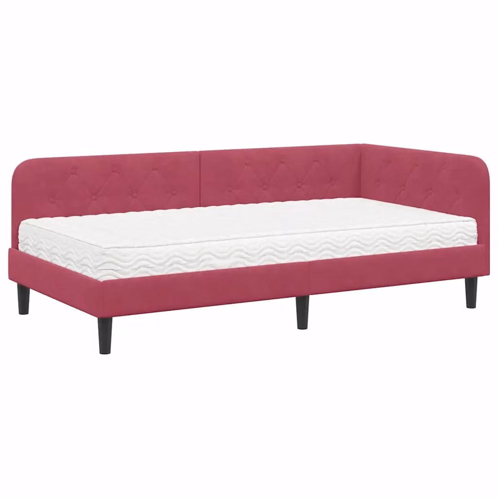 Cornice del letto ad angolo vidaXL in velluto rosso, L/P/H: 190 x 90 x 72 cm – 2