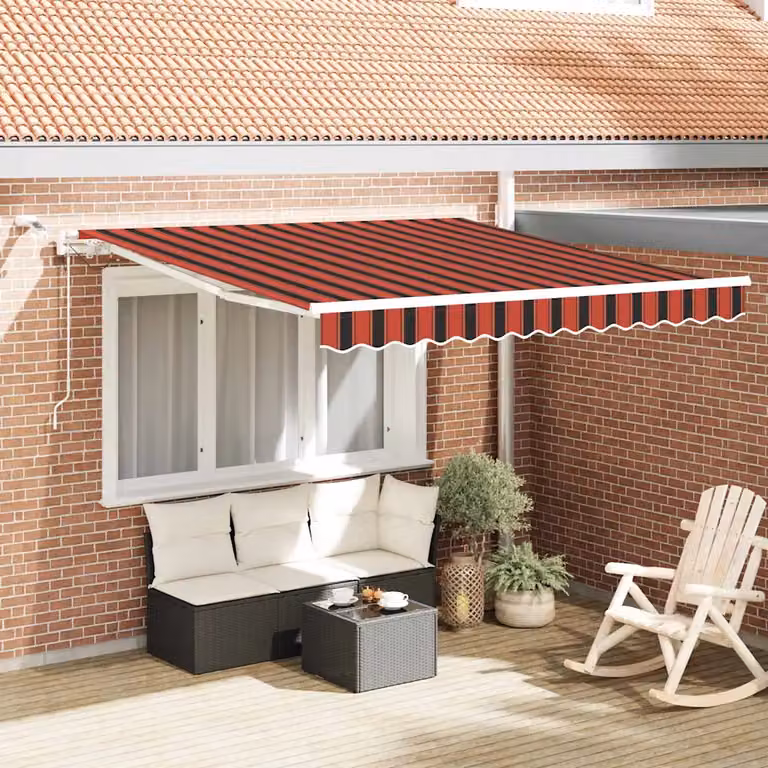 vidaXL Tenda retrattile con bracci pieghevoli e telecomando in poliestere, Arancione e Marrone, L: 300 cm, P: 250 cm