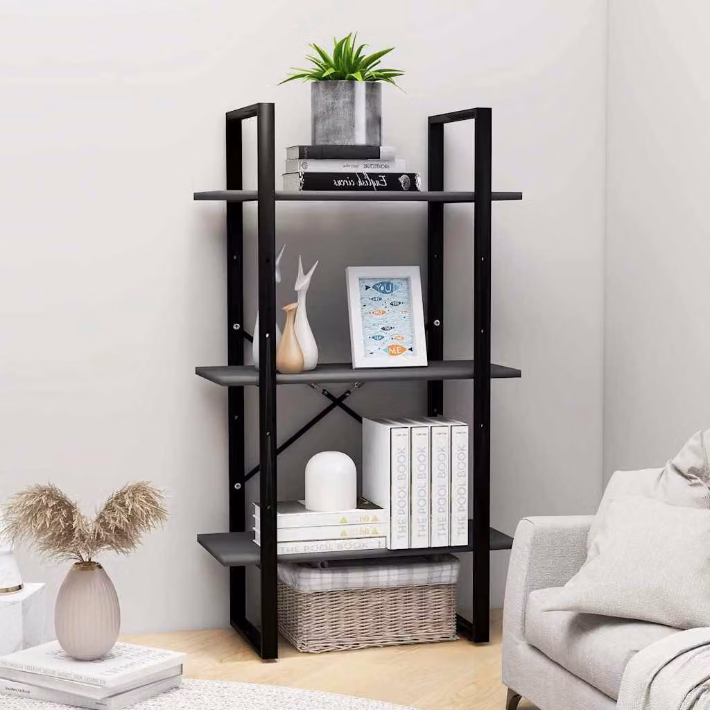 vidaXL Scaffale Portaoggetti Moderno Grigio in Metallo e Legno L: 60 cm, P: 30 cm, H: 105 cm