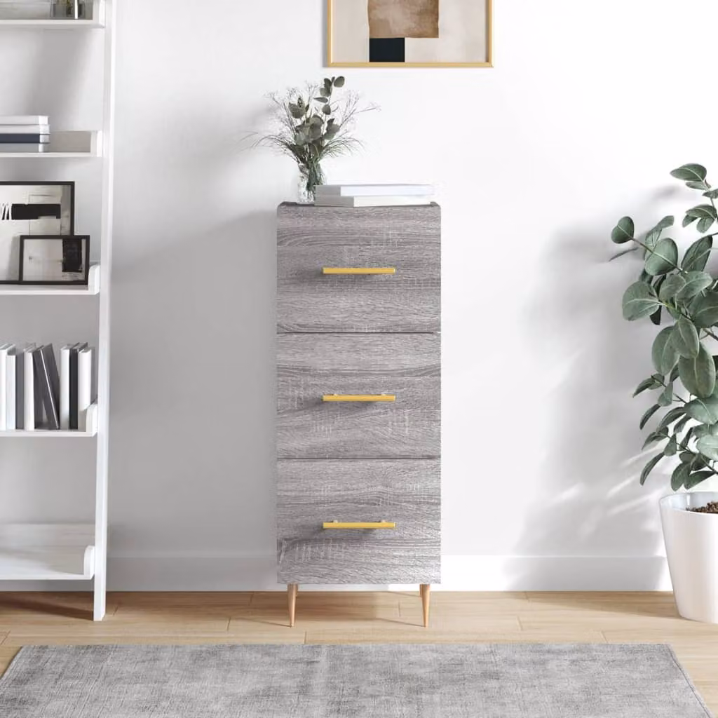 Credenza moderna vidaXL in legno e metallo, Grigio, L 34,5 cm x P 34 cm x H 90 cm