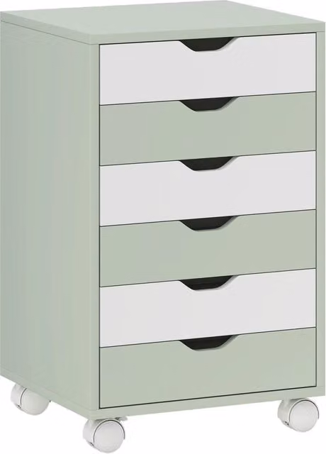 Scrivania Minimal con 6 cassetti e ruote Verde e Bianca per il tuo ufficio in casa