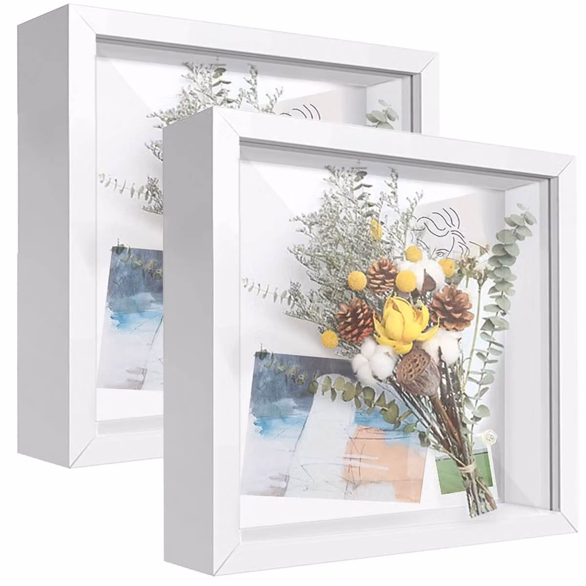 Solidchoice - Set di 2 scatole portafoto in legno, profonde