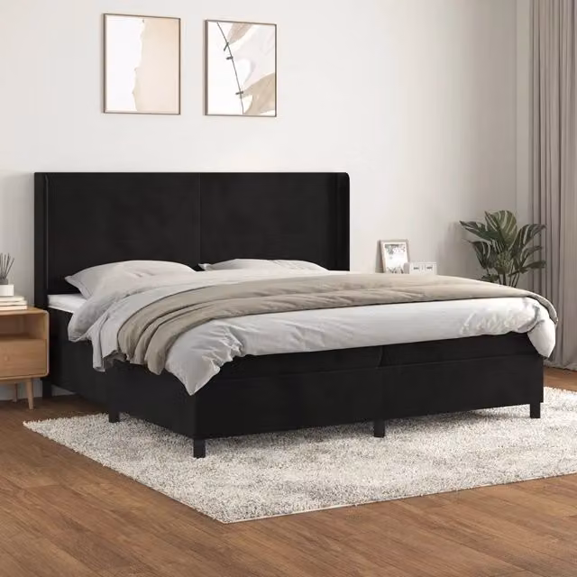 Letto Ibrido vidaXL con Giroletto a Molle e Materasso in Velluto Nero e Bianco L/P/H: 200 x 200 x 128 cm – 1