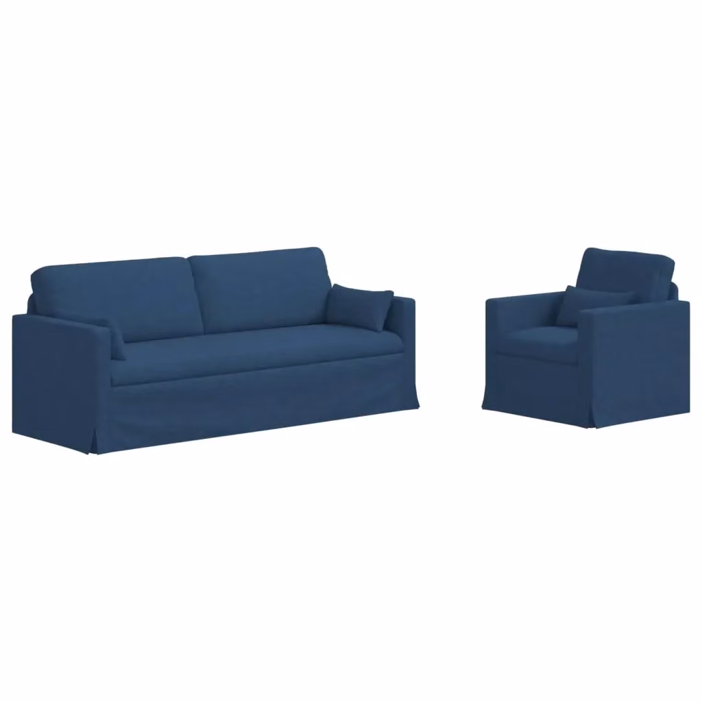 Set di 2 divani moderni vidaXL in tessuto blu con struttura in metallo per soggiorno o camera da letto L/P/H: 198 x 78 x 80 cm – 2