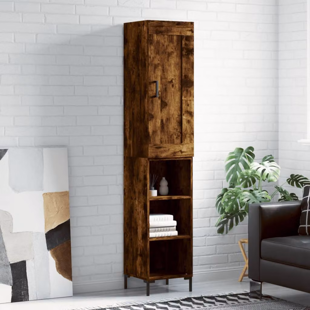 Credenza stile industriale vidaXL in legno e metallo colore rovere fumo L/P/H: 34,5 x 34 x 180 cm
