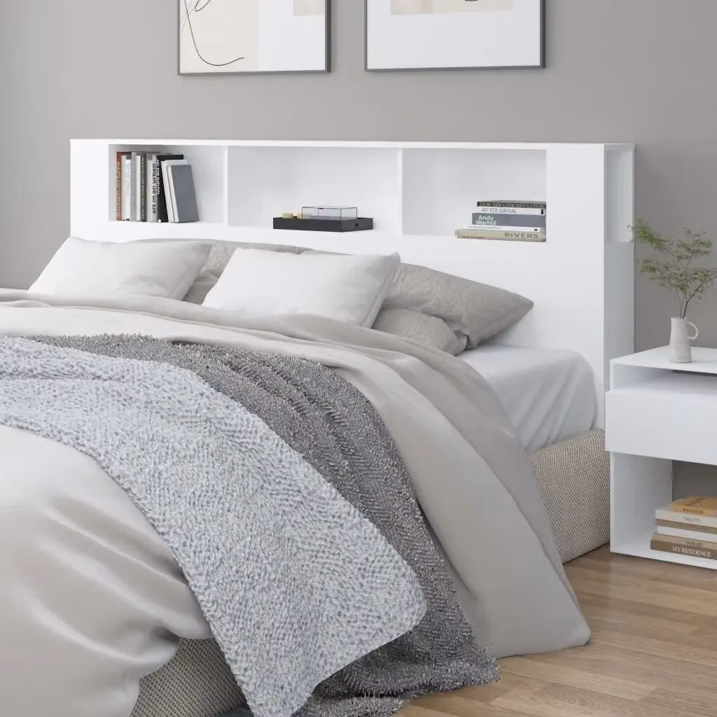 Testiera con contenitore e ripiano integrato bianca L: 200 cm, P: 18,5 cm, H: 104,5 cm – 2