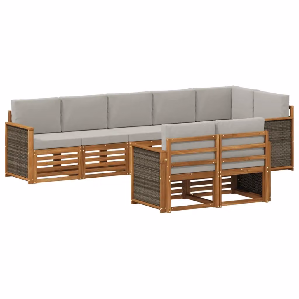 Set di divani da esterno moderno vidaXL in legno di acacia con cuscini inclusi, colore marrone e grigio – 2