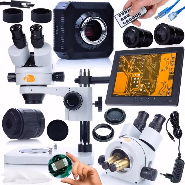 Set Microscopio Professionale Rosfix Mercury Pro con Telecamera, Schermo 8 pollici e Supporto Display, Bianco – 1