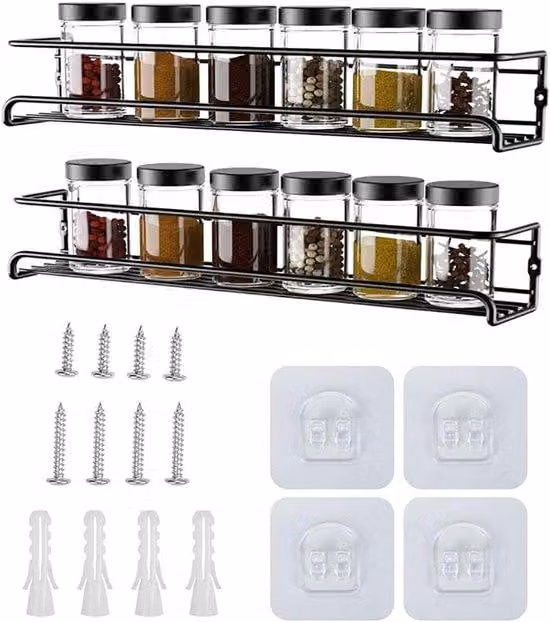Set di mensole per erbe aromatiche, 2/4 pezzi, nero, 29x6x6 cm
