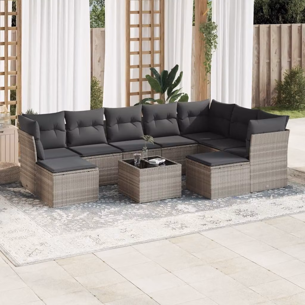 Maison Exclusive - Set da giardino 10 pezzi con cuscini Grigio chiaro Polyrattan