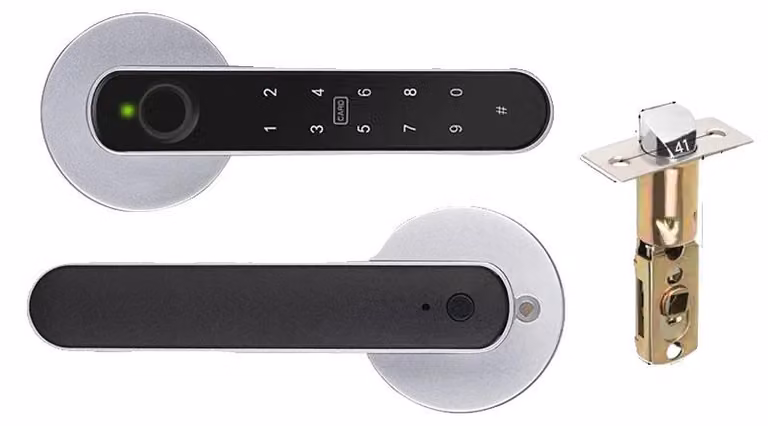 Serratura intelligente con lettore di impronte digitali, connettività Bluetooth, diverse opzioni di sblocco, argento
