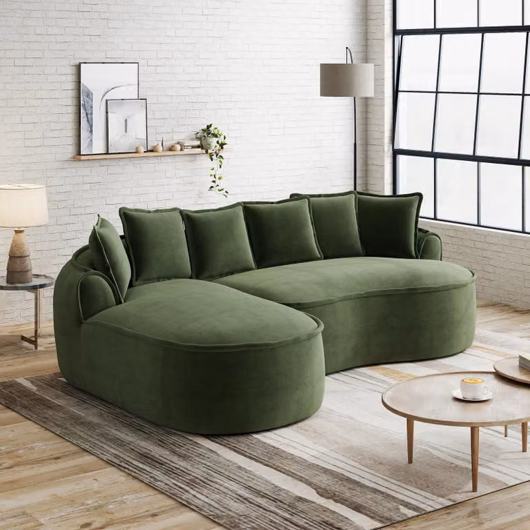 Divano senza telaio, in velluto, a forma di L, con seduta profonda, chaise longue, cuscini, senza necessità di montaggio (bianco)