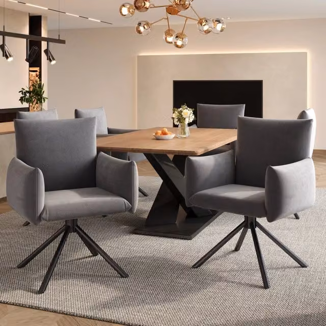 Set di 4 sedie da pranzo girevoli 60x60x88 cm in velluto grigio con braccioli