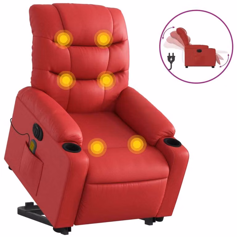Poltrona Alzapersona Reclinabile Elettrica Rossa in Pelle finta