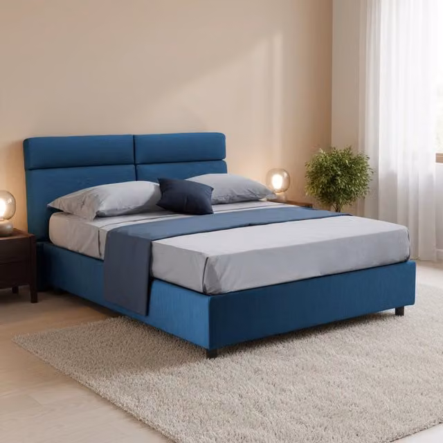 Letto Matrimoniale Alcatron DMORA con Contenitore a Alzata, Blu, L/P/H: 160 x 200 x 190 cm – 1