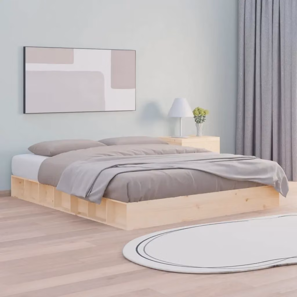 Letto matrimoniale per adulti in legno massello di pino con doghe piatte fisse in stile rustico L/P/H: 202,5 x 200 x 21 cm – 2