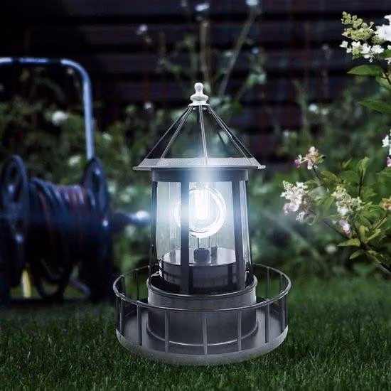 Torcia da giardino a energia solare con lampada LED girevole, nera