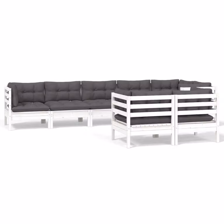 Set Divani da Giardino 8 pz con Cuscini Bianchi Legno di Pino