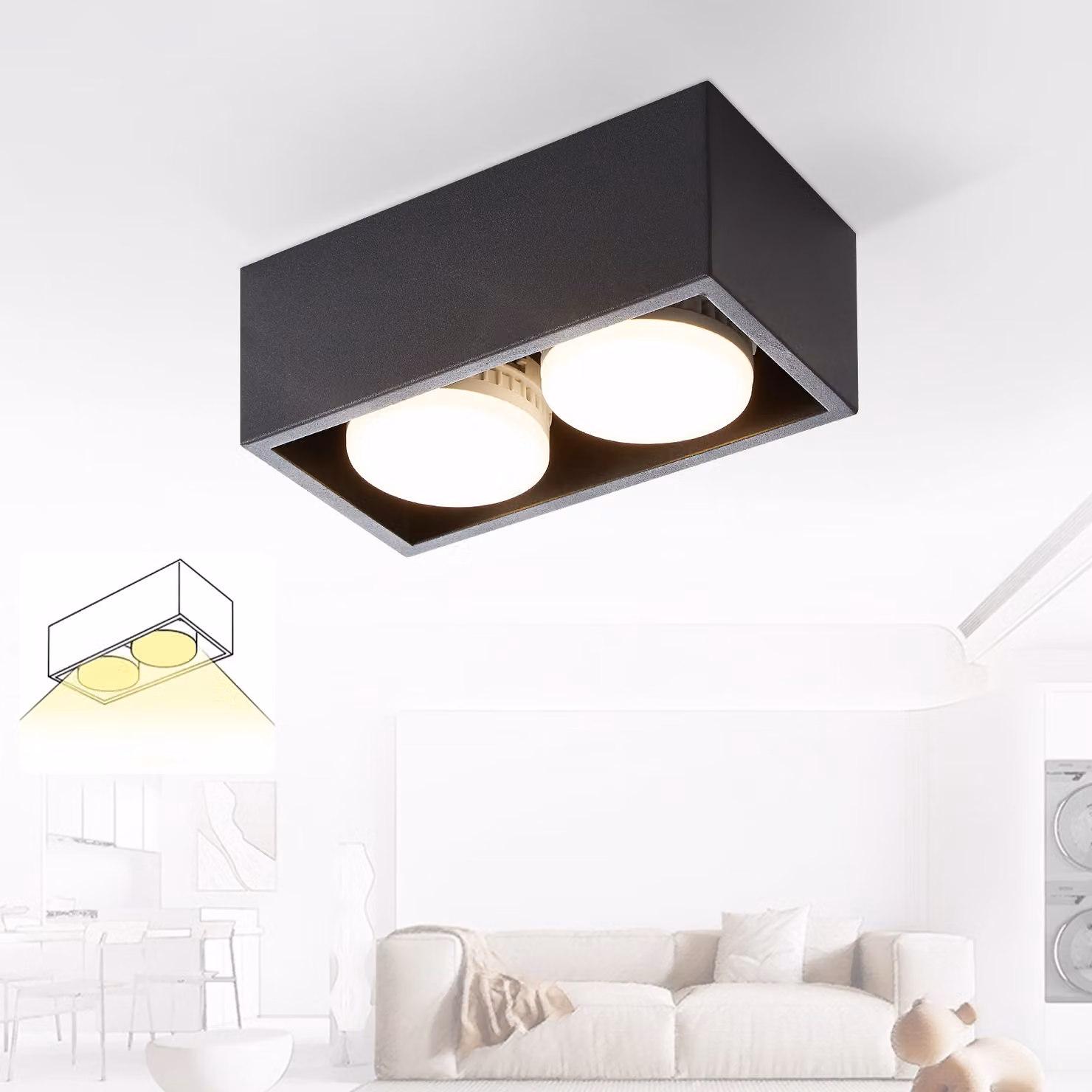 ZMH LED plafoniera nera faretto da superficie con 2 fiamme bianco caldo GX53 10W faretto da soffitto orientabile angolare per cucina soggiorno sala da pranzo corridoio corridoio