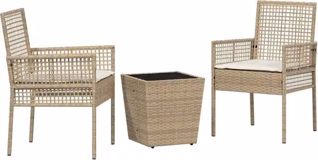 Set Bistro da Giardino 3 pz | Set Salotto da Giardino Beige polyrattan