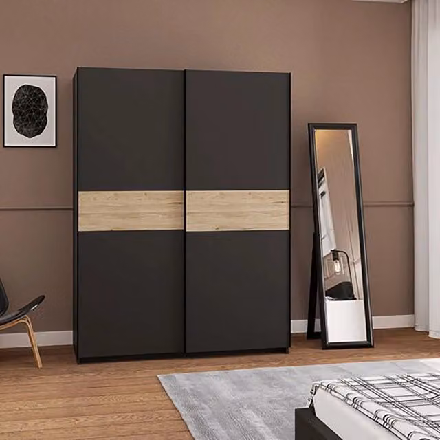 Armadio Camera da Letto Manita, Guardaroba 2 Ante 2 Ripiani, 150x204h cm Nero Antracite