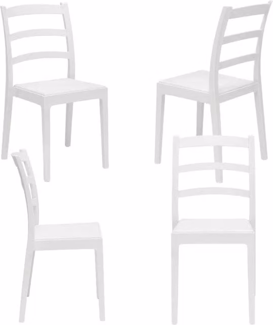 Set 4 sedie in polipropilene REA, MADE IN ITALY, impilabile, resistente ai raggi UV, design classico, ideale per sala da pranzo, cucina, sala d’attesa, bar, ristoranti o giardino, colore Bianco