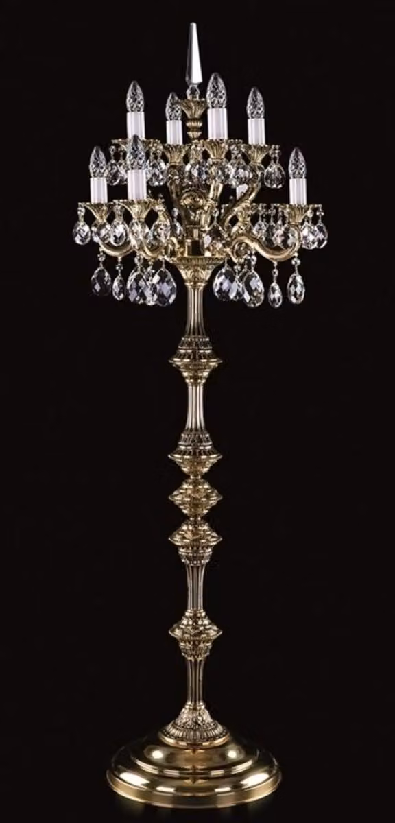 Casa Padrino lampada da terra in cristallo barocco in ottone antico Ø 56 x H. 152 cm - Magnifica lampada da terra in ottone con vetro in cristallo bohémien - Lampade in cristallo barocco - Mobili barocchi