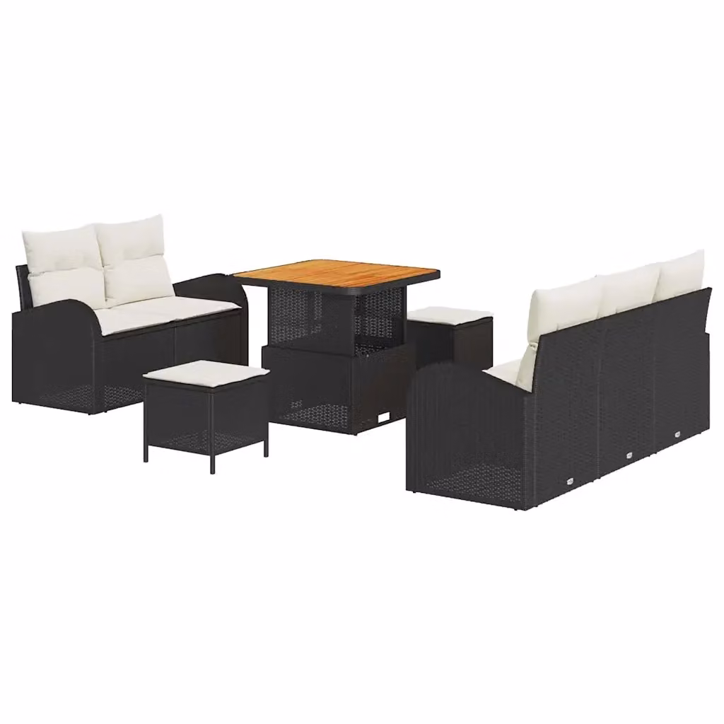 Set Divano da Giardino vidaXL 8 Pezzi in Polyrattan Nero con Cuscini e Tavolino da Esterno – 2