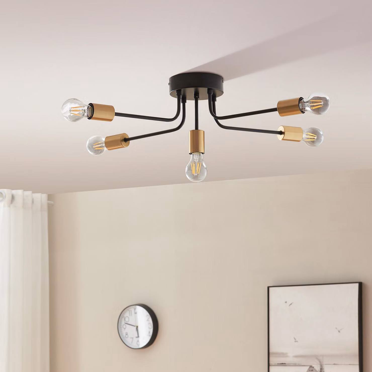 Plafoniera 'Benfleet' 57 x 57 cm Lampada da soffitto 5 x E27 in metallo color nero/ottone