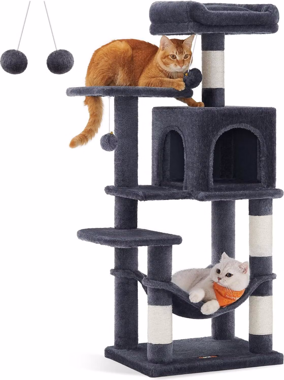 Tiragraffi Feandrea, altezza 112 cm, albero per gatti, casa per gatti a più piani, con 4 tiragraffi, 2 piattaforme, amaca, grotta,