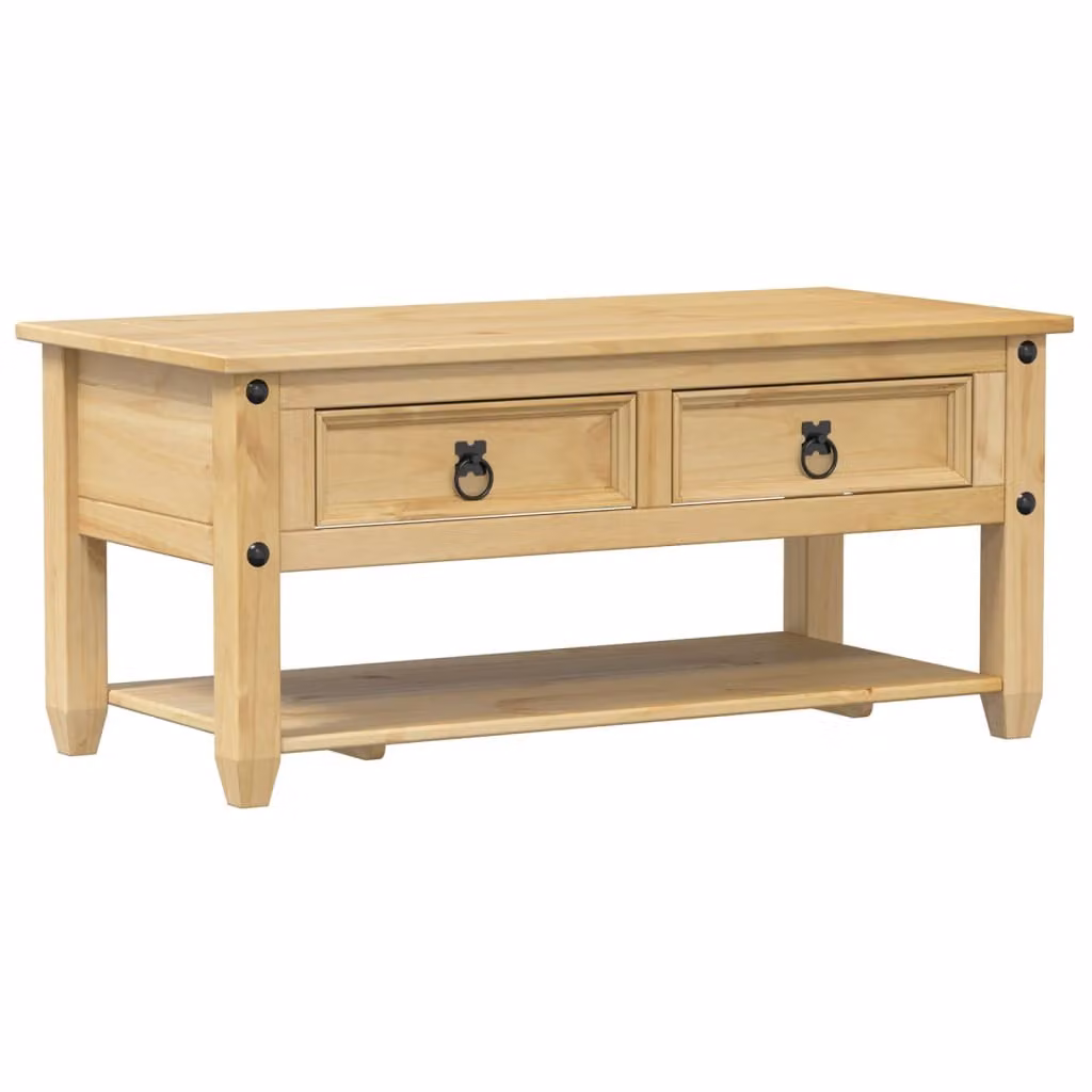 Tavolino con Cassetti 100x48x45cm Legno Massello di Pino
