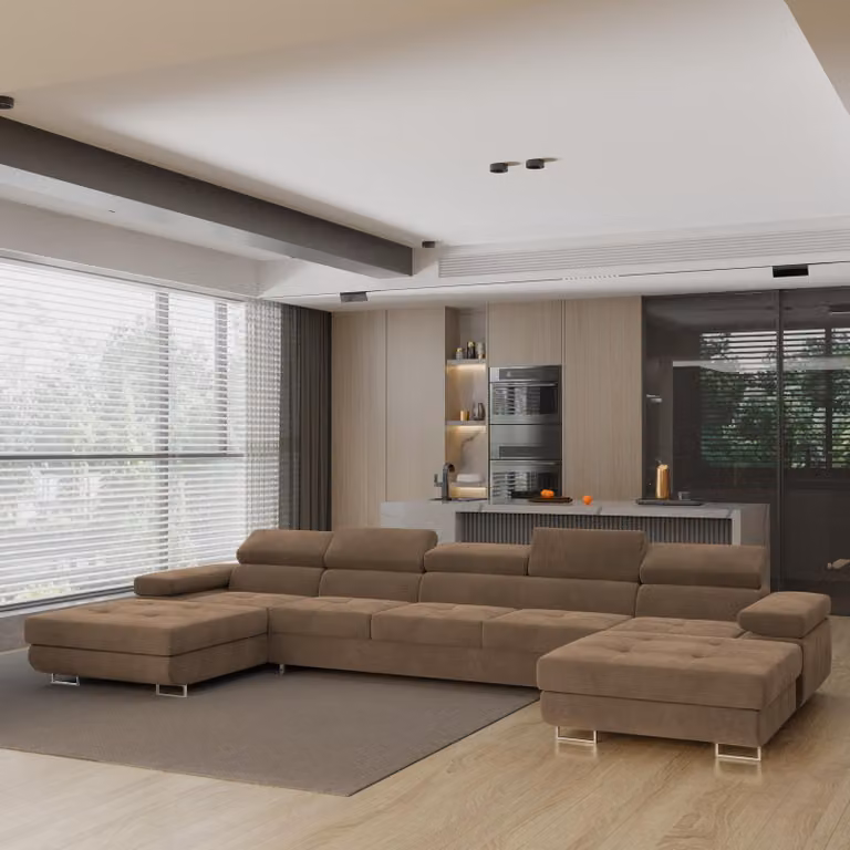 Divano angolare Masseno OMBRA con funzione letto a U, divano con box letto, divano da soggiorno, divano, divano letto, set di divani - beige, MONOLITH 09