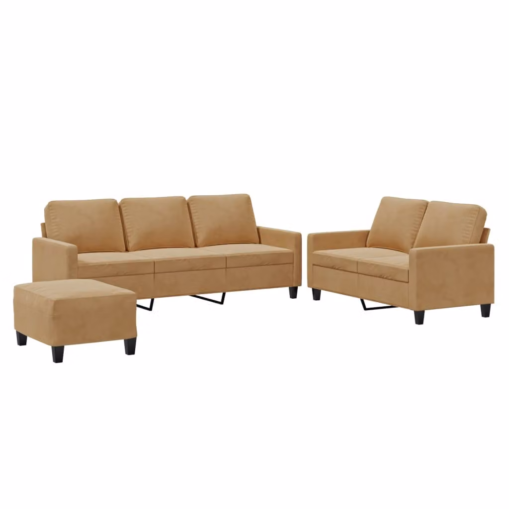 Set di Divani 3 pz con Cuscini Marrone in Velluto