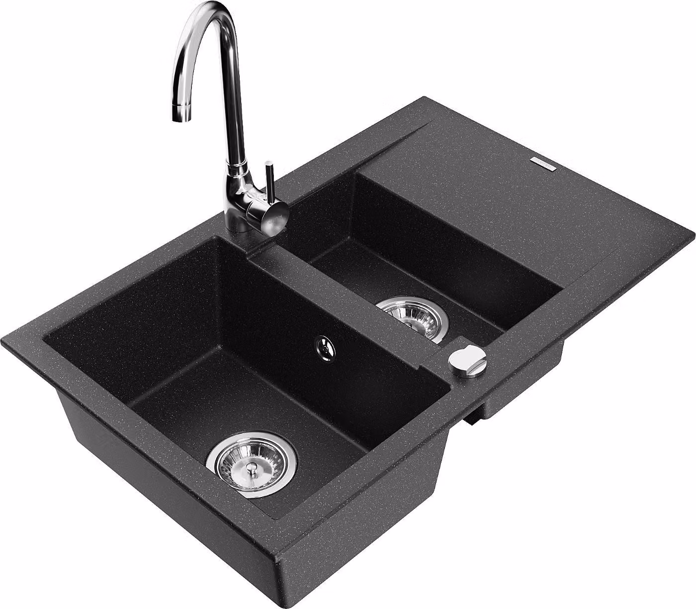 Mexen Gaspar lavello in granito 1,5 vasche con scolapiatti e rubinetto da cucina Telma, nero/argento - 6507-73-670200-00