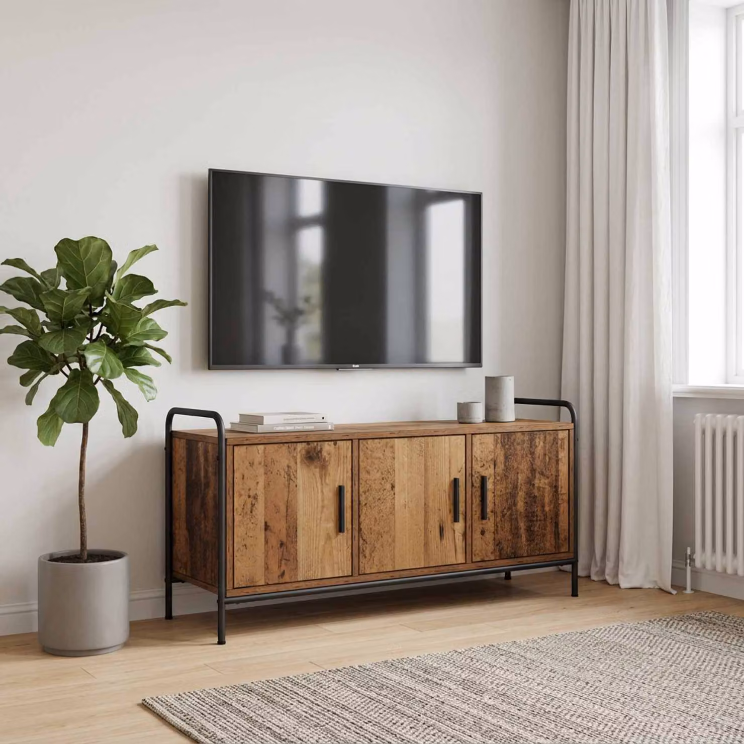 Mobile TV vidaXL in legno e metallo marrone con ruote L: 79,5 cm, P: 33 cm, H: 50 cm