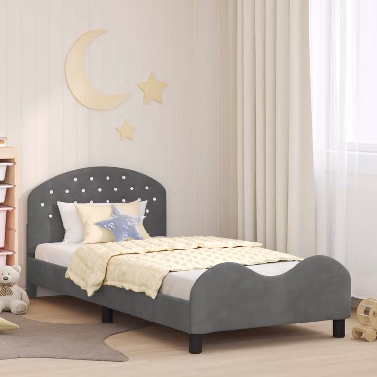 Struttura letto per bambini vidaXL con testata in velluto grigio, L 90 x P 200 cm