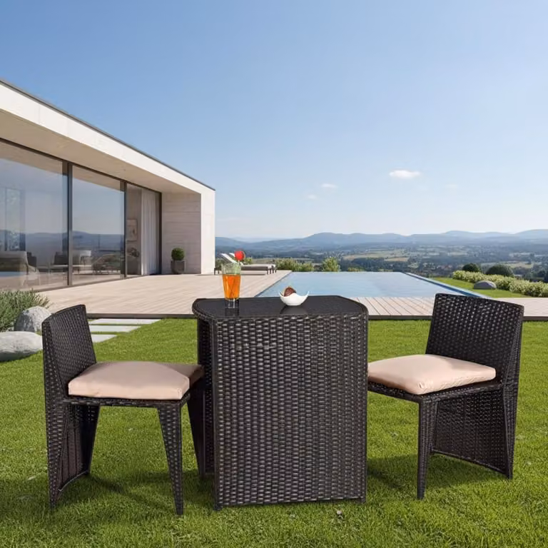 set da giardino in polyrattan a 3 pezzi Set di sedute da giardino per balcone nero