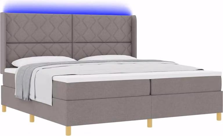 Letto boxspring con materasso LED Taupe 200 x 200 cm Tessuto