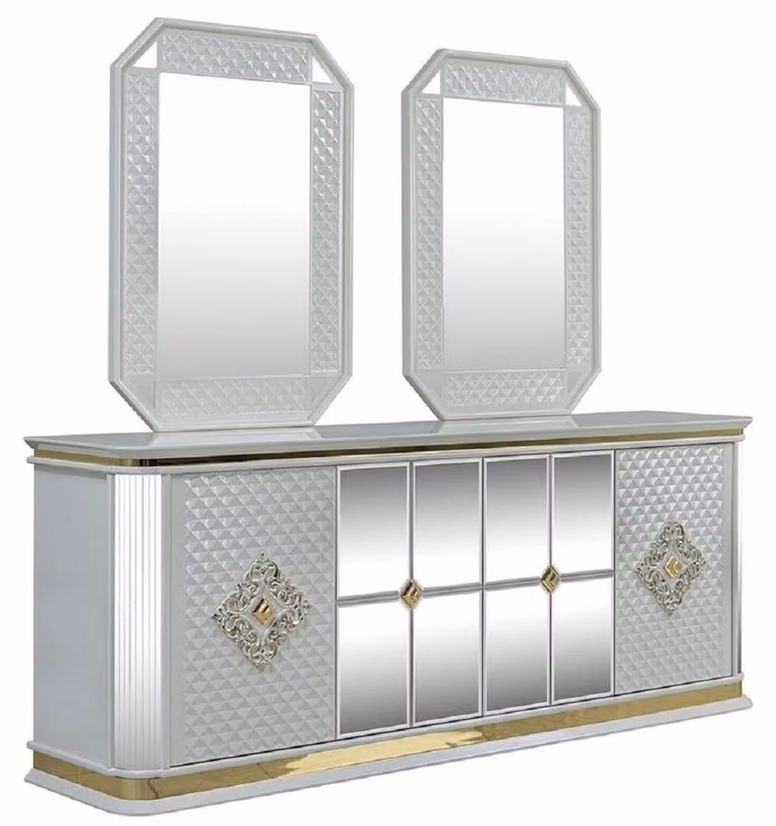 Casa Padrino Set di mobili art déco bianco/oro - 1 credenza e 2 specchi - Nobile e magnifico