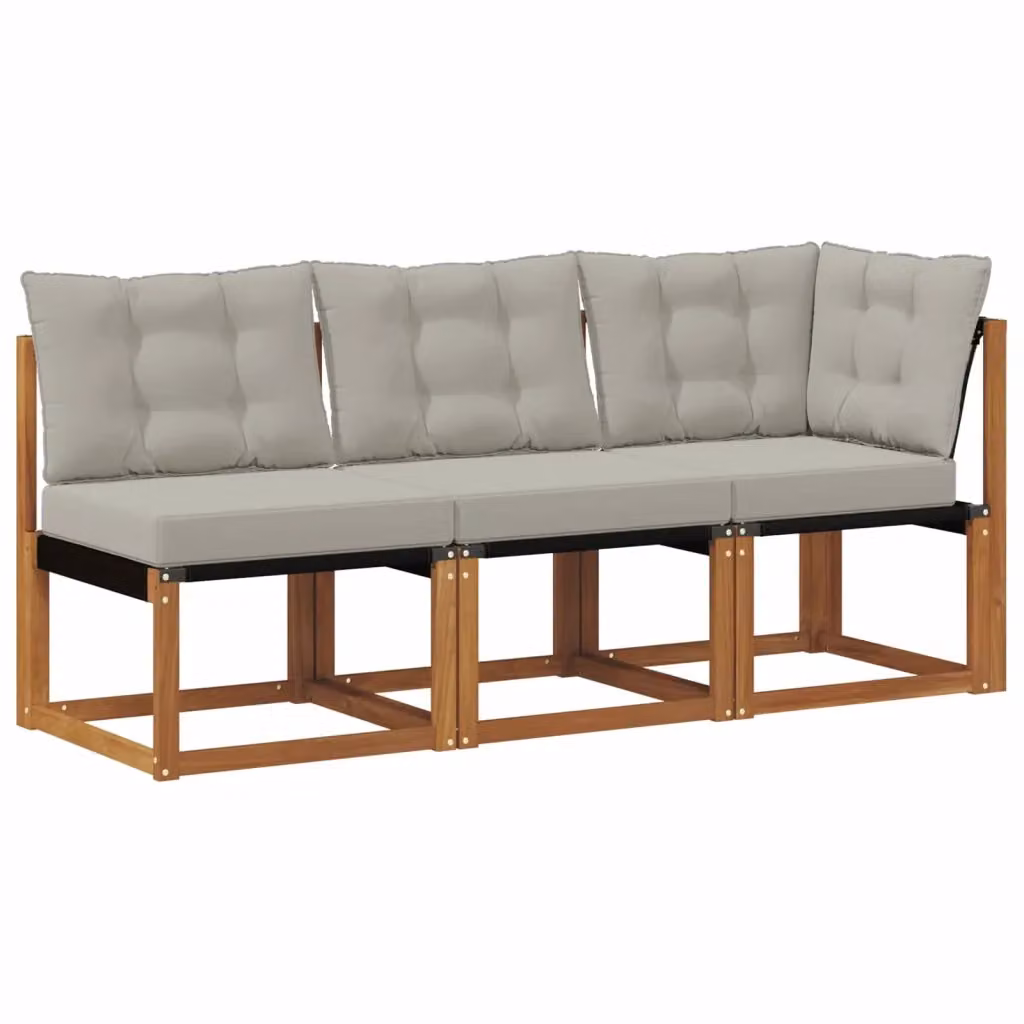 Divano da giardino modulare e angolare a 3 posti in legno di acacia con cuscini beige e grigio per esterno – 2